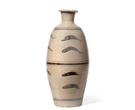 Bernard Leach (British Hong Kong, 1897-1979): A St Ives Pottery Stoneware Leaping Salmon Vase, of shouldered form, waisted ne