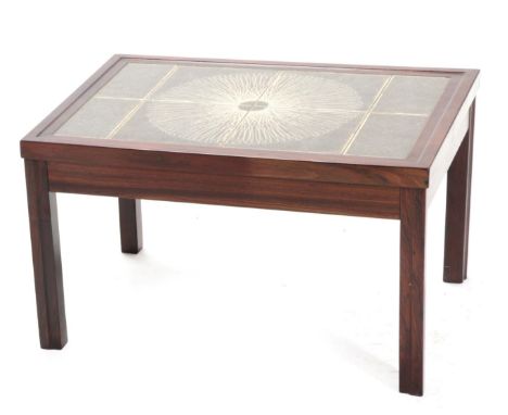 Kvalitet Form Funktion: A1960's Danish Rosewood and Tile-Top Coffee Table, of rectangular form, with eight inset grey tiles a