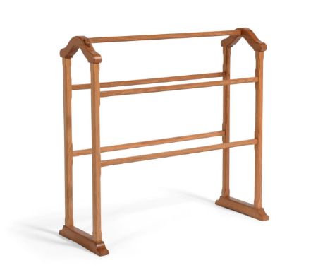 Mouseman: A Robert Thompson of Kilburn English Oak Bespoke Towel Rail, the open ends supporting a top rail and four lower rai