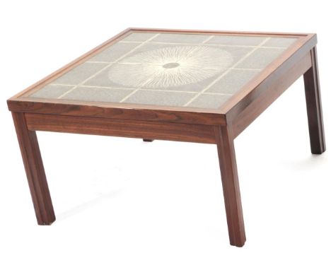 Kvalitet Form Funktion: A 1960's Danish Rosewood and Tile-Top Coffee Table, of square form, with sixteen inset grey tile, 69c