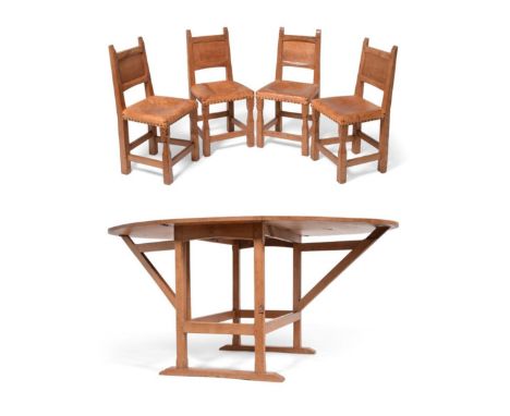 Gnomeman: A Thomas Whittaker of Littlebeck English Oak Dining Room Suite, comprising a Butterfly Table, on four chamfered leg