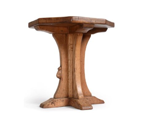 Mouseman: A 1940's Robert Thompson of Kilburn English Burr Oak Octagonal Coffee Table, on a cruciform base, with carved mouse