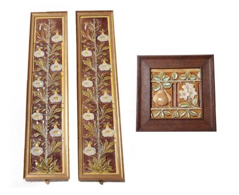 A Set of Ten Victorian 6'' Fireplace Tiles, moulded with white bell flowers, on a textured brown ground, unmarked, 15.5cm squ