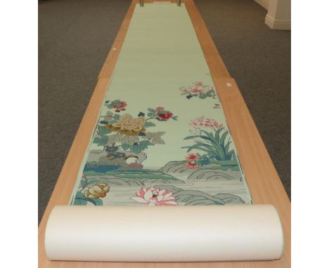 Oriental Garden Attributed to H Watkins Wild, originally hand woodblock printed circa 1912, Reg.No.669877, a scenic mural in 