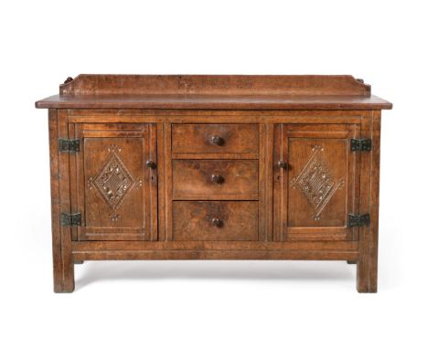 Mouseman: A Rare 1920's Robert Thompson of Kilburn English Oak 5'1'' Sideboard, the raised upstand carved 19 J R H 28 and wit