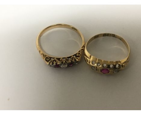 Two 18carat Gold ruby and diamond rings size L&O (2)