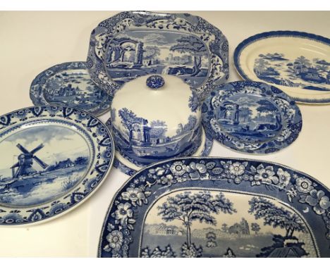 A collection of Spode and other blue and white ceramic including 19th century meat plates (a lot)