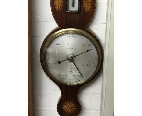 A Quality 19th Century Mercury Barometer with an inlaid Mahogany Case the silvered dial with Makers  Porri & Co Great Queens 