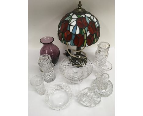 A Tiffany style lamp and various cut glass
