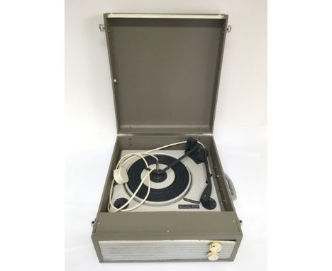 A dansette / suitcase style record player manufactured by Better Sound Reproduction. The turntable plays at all three speeds.