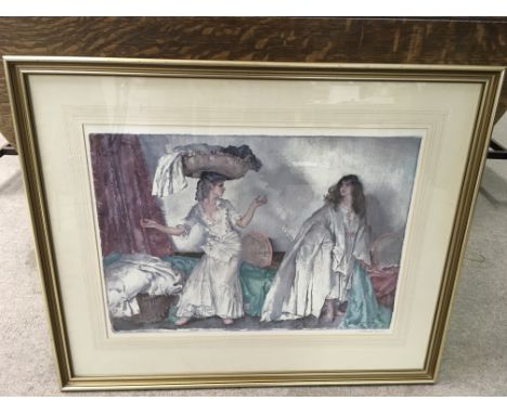 A large limited edition, signed William Russel Flint print, 'Balance', depicting young woman carrying linen.Approx 65.5x80cm