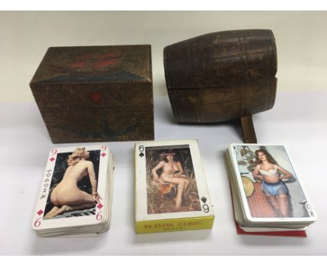 Three sets of vintage erotic playing cards.
