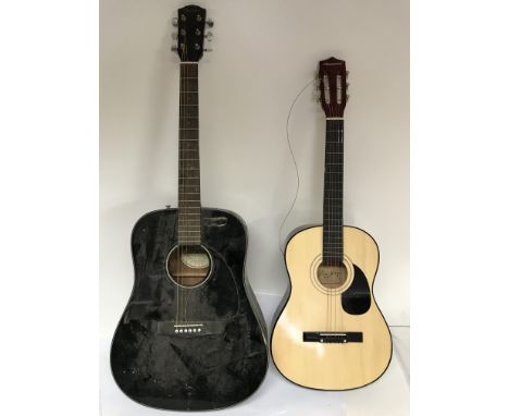 A Fender and an i Burswood Acoustic guitar.