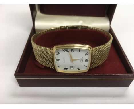 A cased gold tone Rotary wristwatch, the white dial set with Roman numerals and date aperture.