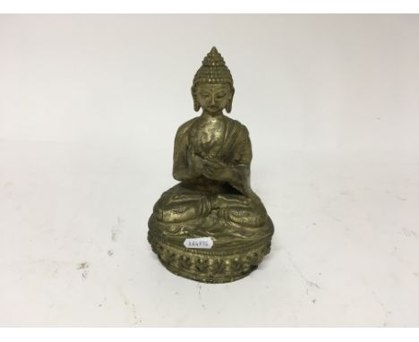 Good nineteenth century gilt bronze figure of a Buddha sitting on a lotus leaf.