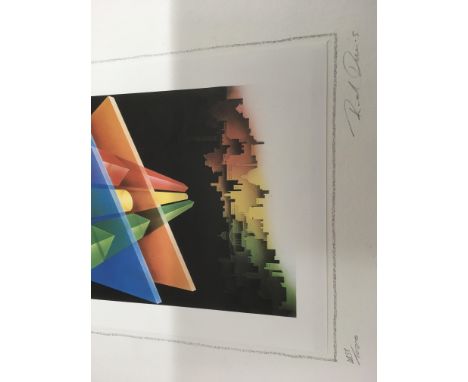 A limited edition, signed Rod Davis abstract print, number 407/1000.Approx 24x29.5cm