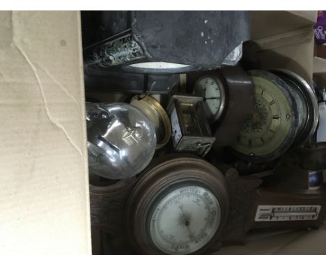 A box of clocks including a brass case carriage clock