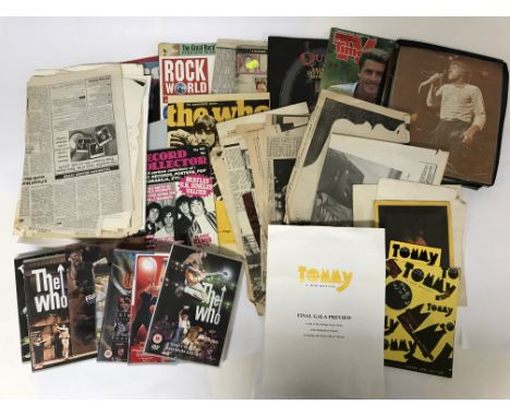 A large collection of memorabilia and ephemera related to 'The Who' including newspaper cuttings, books, magazines, DVD's etc