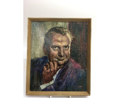 A retro oil on canvas portrait painting, possibly of Mario Lanza.Initialled MJM, approx 26.5x32cm