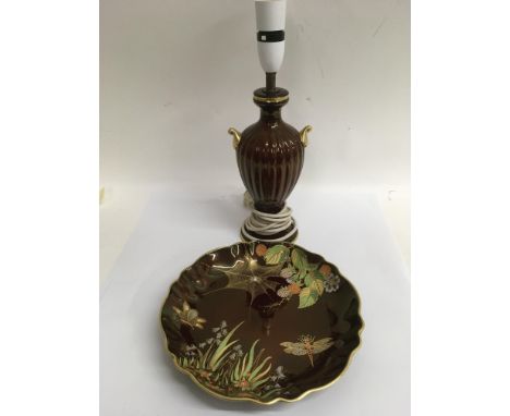 A Carltonware 'Rouge Royale' shaped dish decorated with insects and a conforming lamp