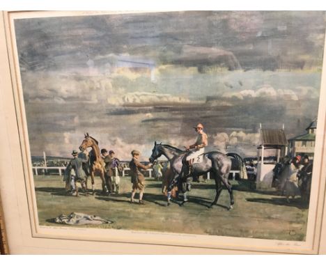 A framed print After the race,  Alfred Munnings 65 cm by 55 cm