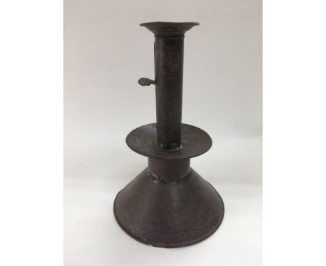 A circa 1880 'George Hall' toleware push up candlestick, approx 22cm.