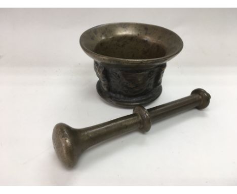 A circa 16th Century Spanish bronze pestle and mortar.