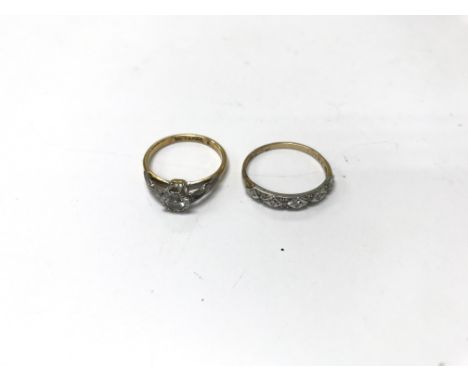 An 18ct gold diamond ring (size approx L/M, weight approx 3g) along with another 9ct gold ring set with CZ's (size approx P, 