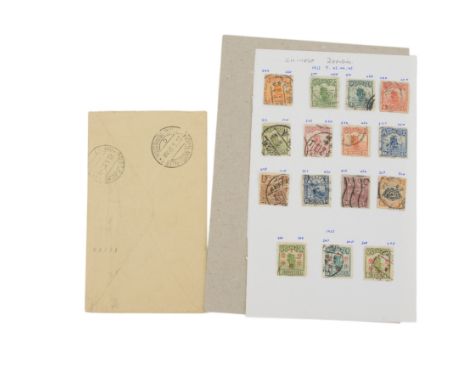 Sheet of Chinese Republic stamps, and a George V Silver Jubilee stamp envelope