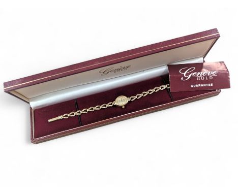 Geneve ladies 9ct gold quartz wristwatch, on 9ct gold bracelet, hallmarkedCondition Report:Approx 7.9gm gross (including move