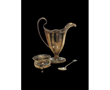 Group of silver, including weighted Edwardian jug, open salt and a souvenir spoon, all hallmarkedCondition Report:Jug weighte