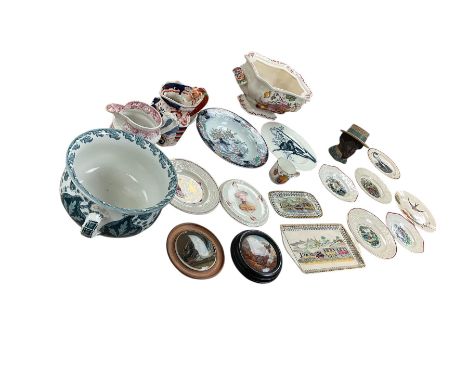 Wedgwood & Co. plate circa 1831, printed with J.C.J. Van Speyk, together with tabacco jar in the form of a man in a boater ha