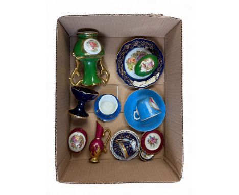 Collection of miniature Limoges and similar porcelain, including teacups and saucers, vases, comports, etc