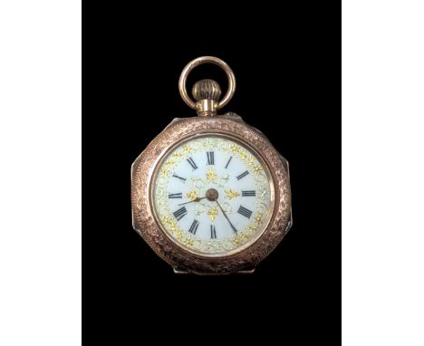 Ladies 9ct gold cased fob watch, with floral engraving to back case, stamped 375Condition Report:Approx 21 grams gross