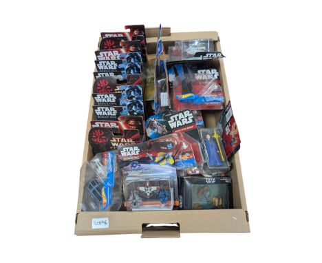 Collection of Star Wars figures and Hot Wheels models, mostly The Force Awakens/Empire Strikes Back, mostly boxed/carded