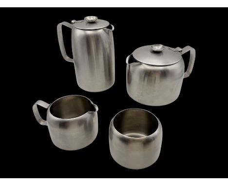 Old Hall stainless steel Connaught pattern four piece tea service, comprising teapot, hot water pot, milk jug and sugar bowl