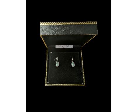 Pair of silver opal and cubic zirconia stud earrings, boxed