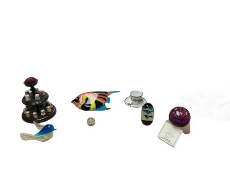 Collection of Royal Crown Derby thimbles, together with paperweights etc 