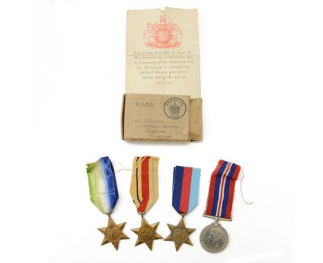 WWII set of four medals, comprising 1939-1945 War Medal, Atlantic Star, African Star and 1939-1945 Star, awarded to H Wilson,