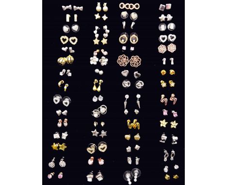 Sixty pairs of stud earrings including bow, flower, star and heart designs Condition Report:Costume jewellery 