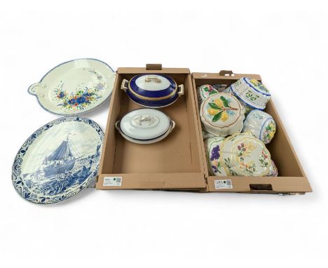 Collection of ceramic moulds, including Franklin Mint Le Cordon Bleu examples, Cauldon tureen, large tray, Delft charger, etc