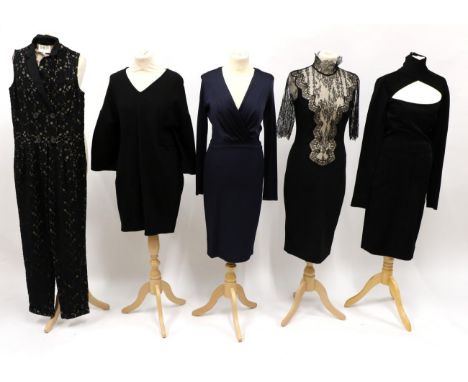 Group of Ladies Assorted Designer Clothing, comprising Dolce & Gabbana black ribbed evening dress, with plunging neckline wit