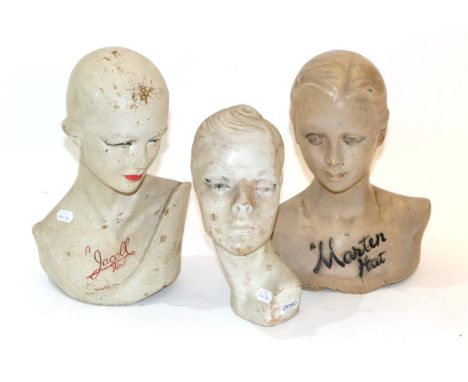 Circa 1930/40 Jacoll Hats Rubberised Head and Shoulder Mannequin, with painted eyes and lips, 43cm high; Another for Marten H