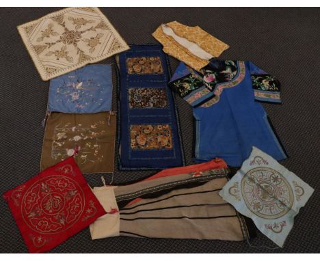 Assorted Eastern Costume and Textiles, including an Indian cream silk panel embroidered with metallic threads; gents waistcoa