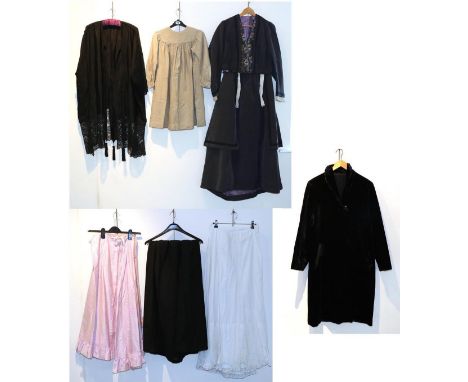 Victorian and Later Costume, including a purple grosgrain two piece comprising a fitted long sleeved bodice, with attached la
