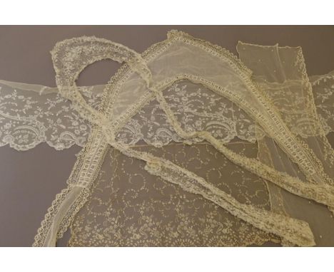 19th Century Cotton Muslin Shawl, with lappets decorated to the edges with cut work and embroidered designs, edged with Cluny