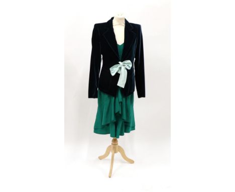 Tom Ford for Yves Saint Laurent, Rive Gauche Autumn 2003 Collection Two Piece Ensemble, comprising dark teal velvet jacket/bl