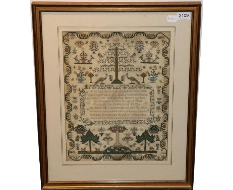 An Early 19th Century Sampler Worked by Matilda Shenstone, Aged 11 years, Dated 1832, finely worked in coloured silks with ce