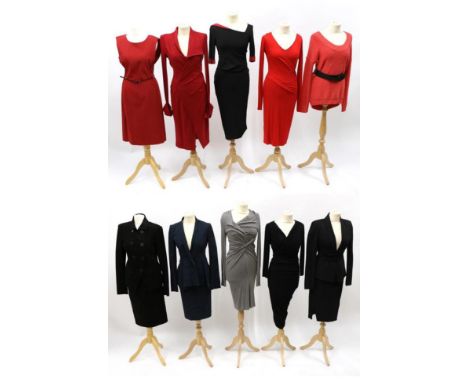 Assorted Donna Karen Work and Day Wear, comprising black heavyweight two piece double breasted jacket and pencil skirt, the j