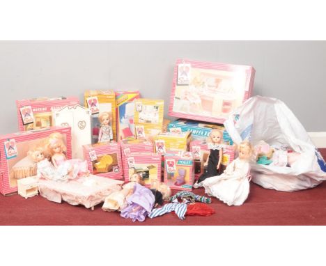 A large collection of boxed Sindy toys, dolls &amp; clothes. Two armchairs, hostess trolley, music centre, Shower, toilet, wa